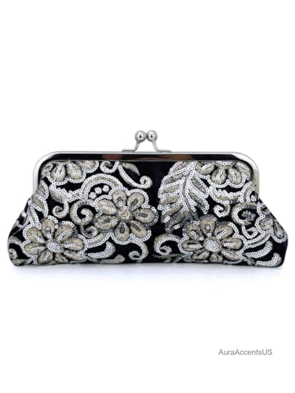 Velvet Sequin Clutch Evening Bag Kiss Lock Formal Wedding Prom Party Purse
